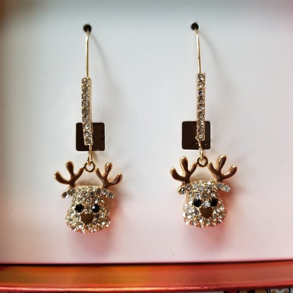 Betsey Johnson Christmas Holiday Pavé Stone Reindeer Dangle Earrings - NWT&B - Picture 3 of 4